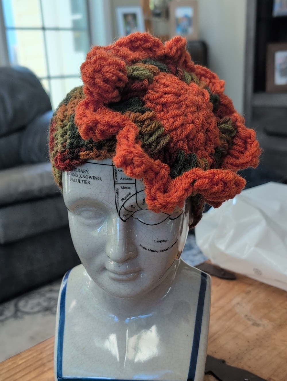 Hand Crocheted Sunflower Headband/Ear Warmer- Rust & Olive